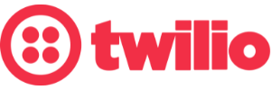 Twilio red logo with communication icons