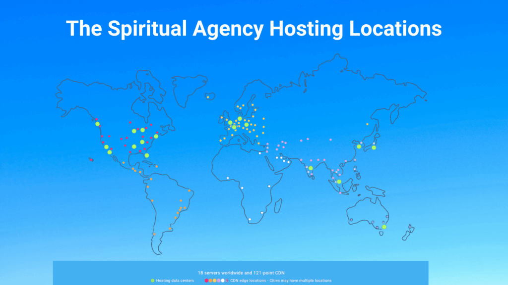 World map showing hosting and CDN locations.